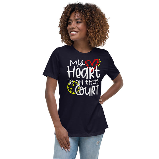 Passion for Pickleball: Women's 'My Heart is on That Court' Comfy Cotton Tee