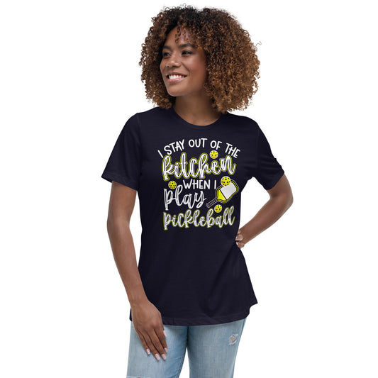 Pickleball Humor: Women's 'Stay Out of the Kitchen' Comfy Cotton Tee